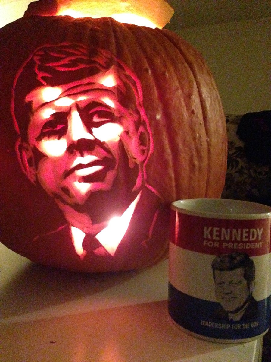 Presidential pumpkin carvings of Halloweens past 🎃: John F. Kennedy, Halloween 2014 #WhenHistoriansCarvePumpkins <a href="/JFKLibrary/">JFK Library Foundation</a>