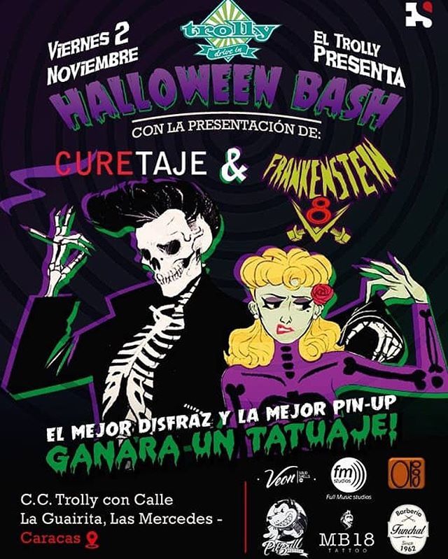 Este viernes 2 Los invitamos a <a href="/eltrolly/">Trolly de Las Mercedes</a> al concierto de #halloween a partir de las 8:00 pm con @curetajebandarock y <a href="/frankensteinv8/">The Frankenstein V8</a>. 
Premios para el mejor disfraz y mejor pin-up!!.
.
Entrada 200 BsS ift.tt/2Dfe84K