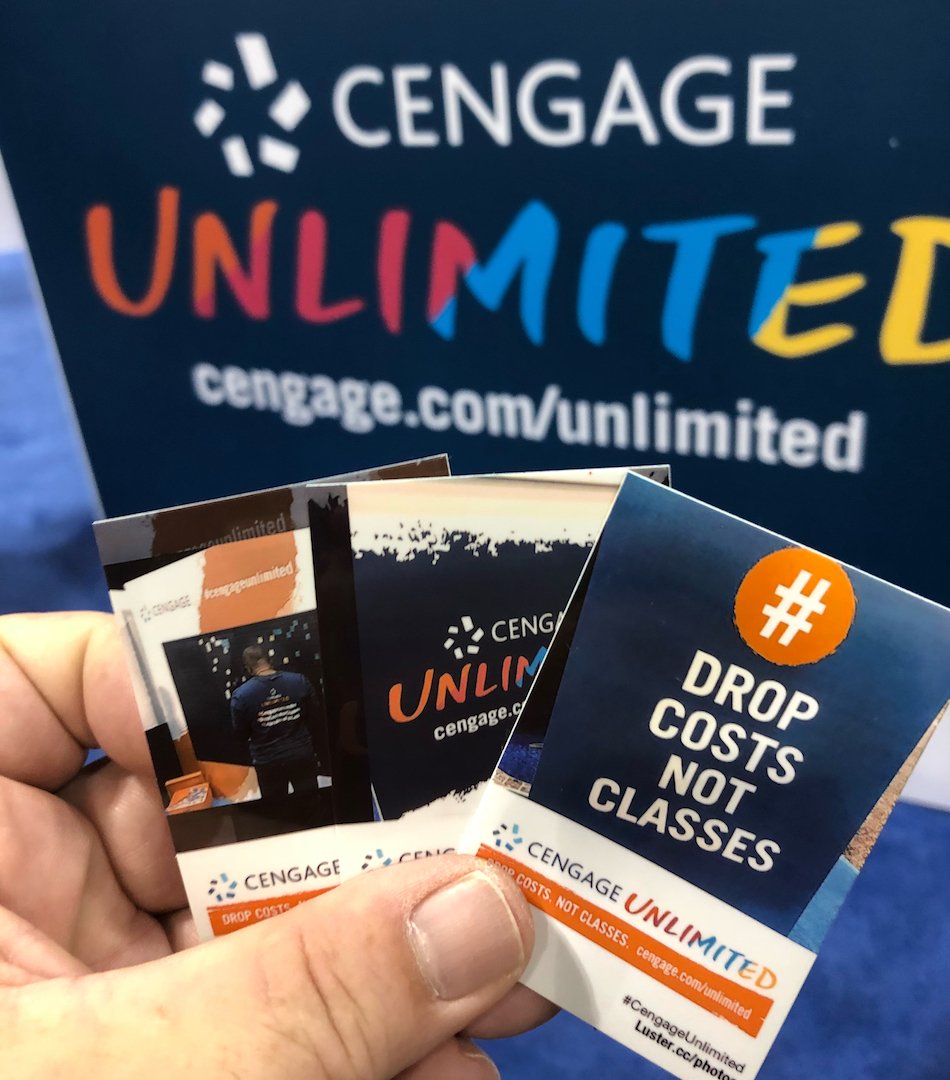 CengageLearning's tweet photo. Want awesome #laptopswag like these? Post your #EDU18 pics with #CengageUnlimited or #DropCostsNotClasses and stop by booth 1607 to get an awesome sticker print-out of your pic and see it in our mosaic wall! https://t.co/SldGAxoXfO