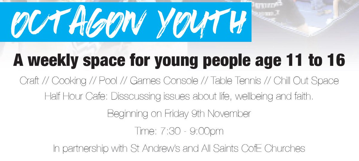 OctagonYouth's tweet photo. Exciting News! - Youth Club IS BACK! - Fri 9th Nov - 7:30 to 9pm - 11 to 16's
In partnership with @StAandASmalvern. More details to follow - enquirers https://t.co/qFQCnvEX8N https://t.co/d5aOMY6v7J