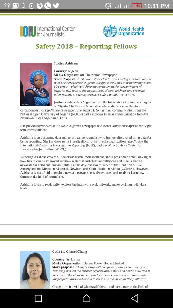Jasishana's tweet photo. On my way to Bangkok Thailand as a ICFJ 2018 Safety Fellow to attend the 2018 conference on safety promotion and injury prevention. Grateful to God, my mentors @lotufodunrin @JideOrintunsin , my organization @TheNationNews and friends who have encouraged me thus far #grateful https://t.co/EXzHc7jXgB