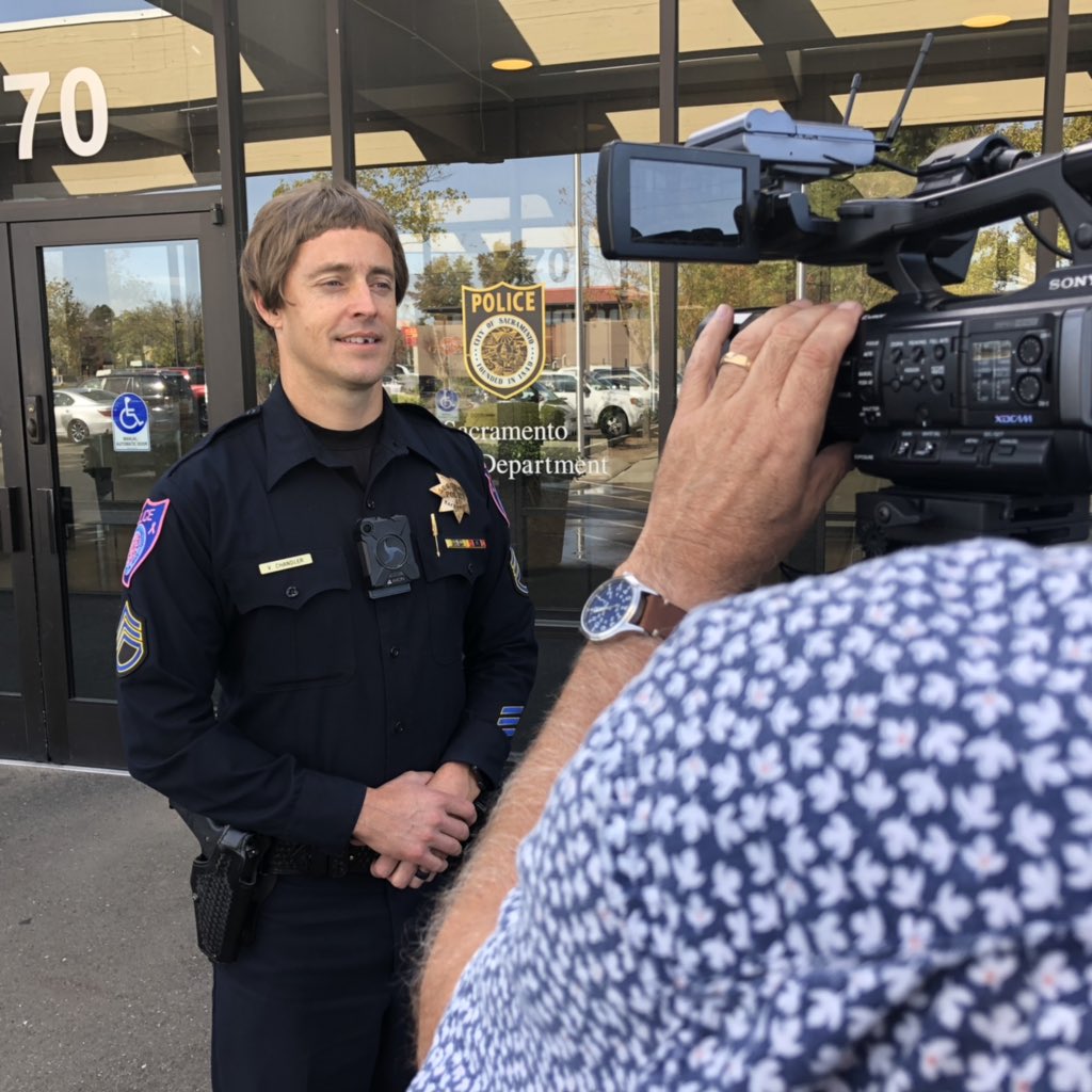 SacPolice's tweet photo. πβ οΈis this #trickortreat? Is SGT Chandler really giving sound in his costume ?? We hope everyone has a safe & spooky #Halloween! #sacpd #notarealinterview https://t.co/pZZicXs6cH