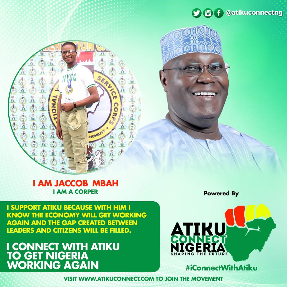 atikuconnectng's tweet photo. I support @Atiku because with him i know the economy will get working again and the gap created between  leaders and citizens will be filled. #iConnectWithAtiku to Get Nigeria Working 
#AtikuConnect
#AtikuConnectNigeria
#AtikuObi2019
@YouthsForAtiku @SpokesManAtiku https://t.co/7kIBkMAM2V