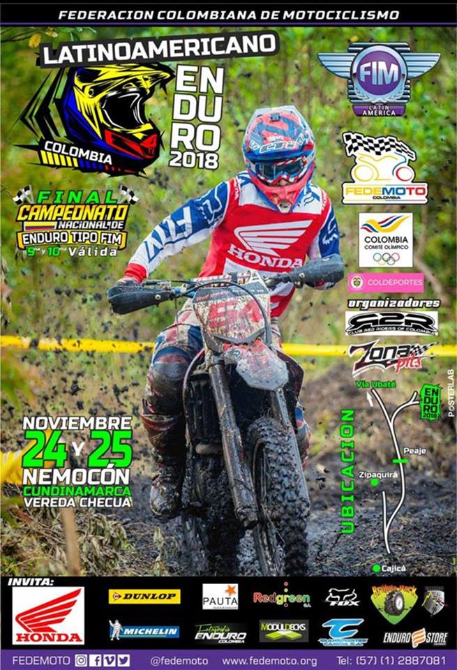 Campeonato Latinoamericano de Enduro Colombia 2018, Nemocón, Cundinamarca – 23 al 25 de Noviembre 2018. fim-latinamerica.com/w/campeonato-l…