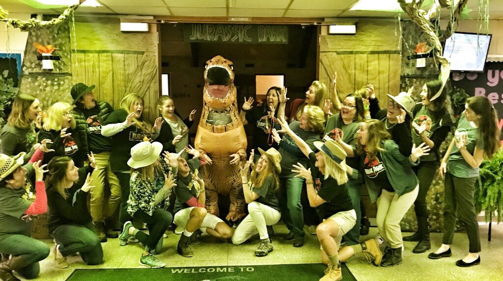 surrarrer4thgr's tweet photo. Welcome to.... Jurassic Park!! 🦖🦕AKA... Surrarrer Elementary - where staff and students enjoy a good thriller!! 🦖#surrarrerstrong #SCStrongtogether https://t.co/ZfqNuyZmJ4