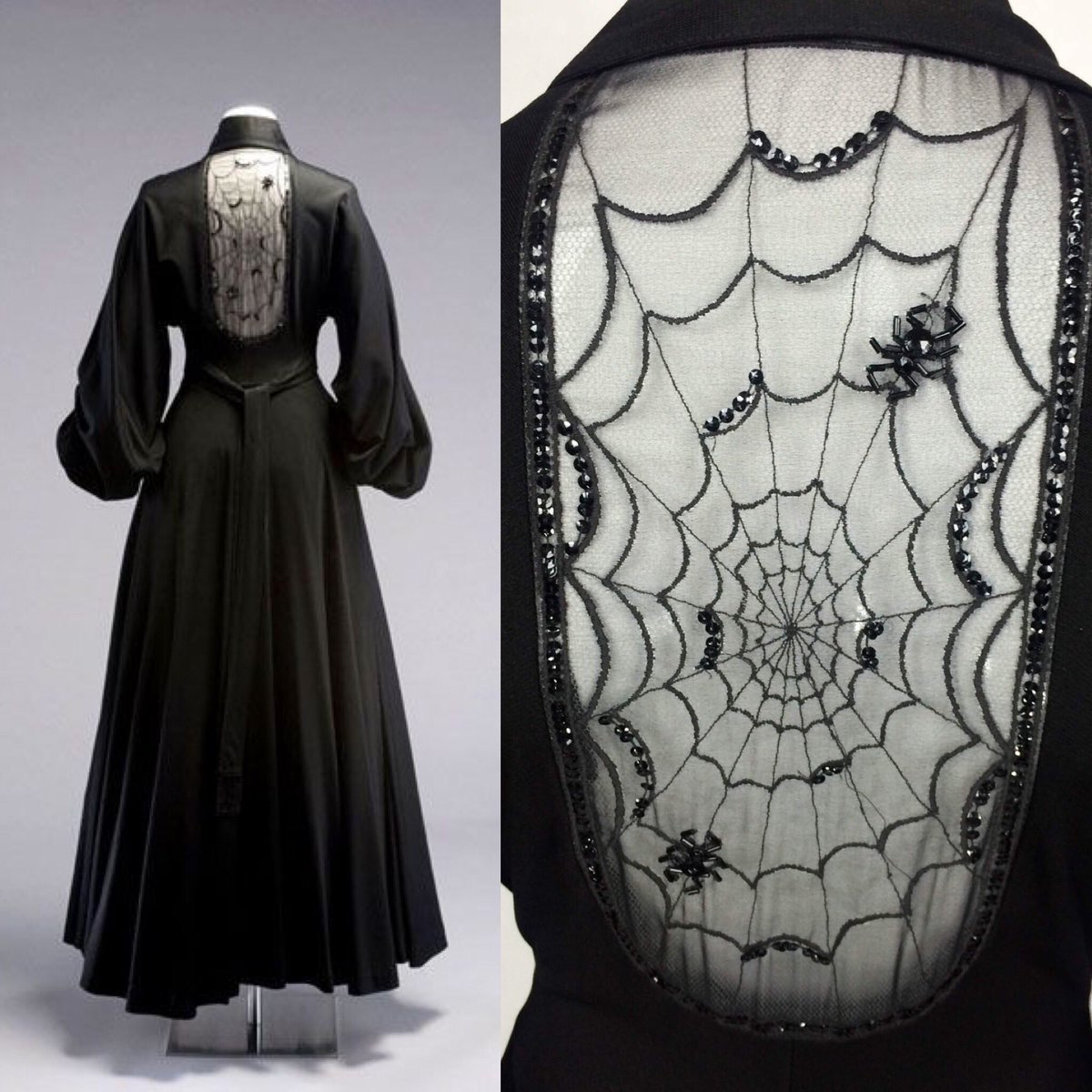 kateStrasdin's tweet photo. My other favourite #Halloween themed gown that I think I shall have to share every year, a 1973 evening dress by John Bates for Jean Varon, gothic glory.....Happy Halloween! 🕸🕷@Fashion_Museum #1970s #fashionhistory https://t.co/A2i332Is0l