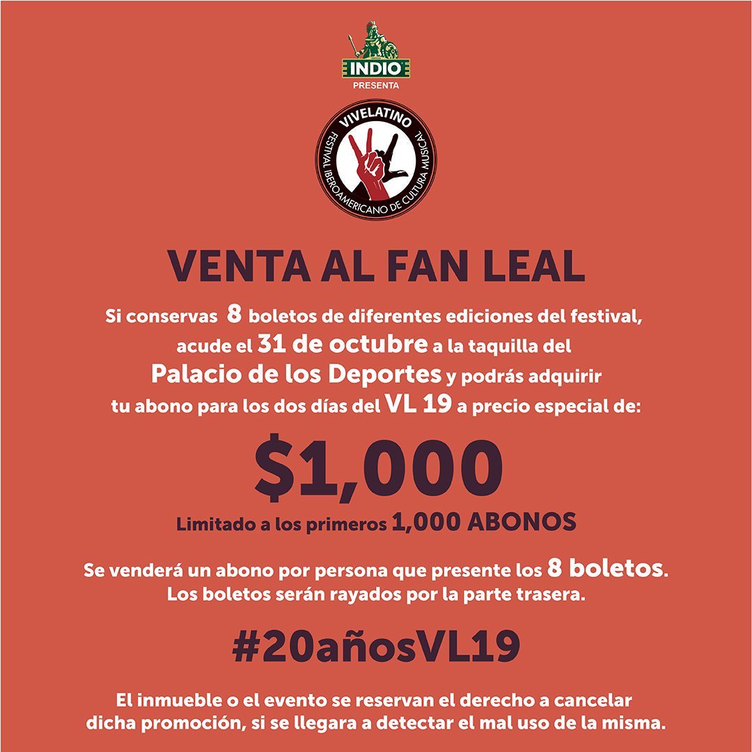 Ya están en la taquilla de <a href="/ElPalacioMx/">Palacio Deportes Mx.</a> para la venta especial de los boletos del #VL19? Muestrennos como va todo por alla. #20AñosVL19