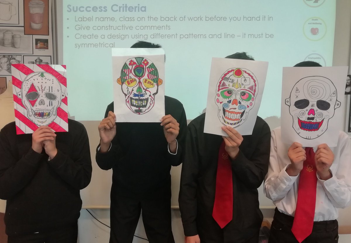 Happy spooky Halloween from the Art Department. Here's a few Day of the Dead masks from S1 pupils this week. 😱