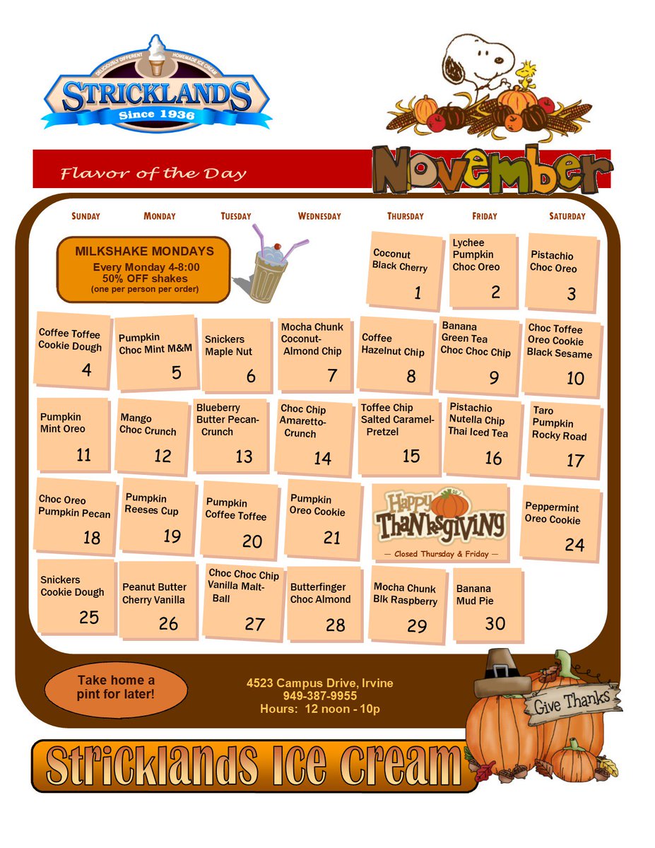 stricklands949's tweet photo. Closed today.  Happy Halloween!!
November flavors ..
. https://t.co/J5GMpq1ap3