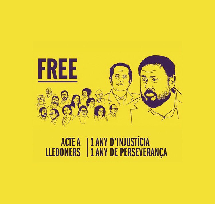 Elisendalamany's tweet photo. 1 any d'injustícia. 1 any de perseverança. Ens trobem demà a Lledoners per seguir exigint #LlibertatPresosPolítics @freejunqueras #FreeThemAll https://t.co/ge9FwjRJmS