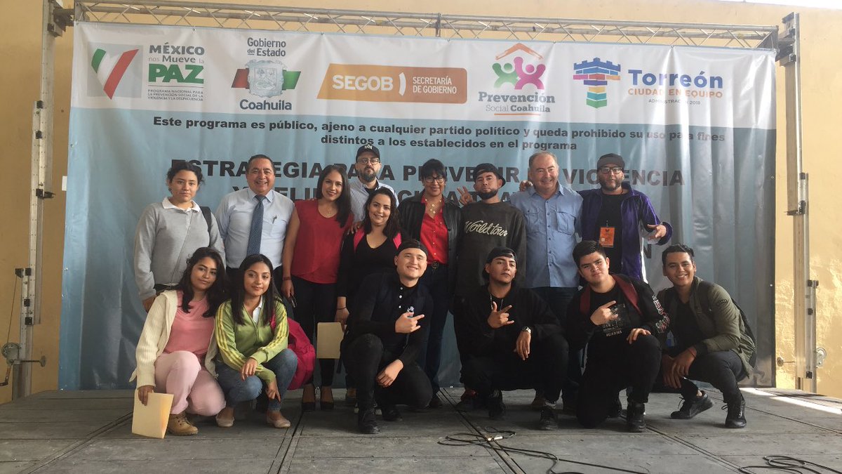 Prevencion_Coah's tweet photo. Cierre de actividades culturales en #Torreón como parte de las actividades realizadas con #Jóvenes dentro del #PRONAPRED a través del @GobDeCoahuila #PrevenciónSocial #NosMueveLaPaz https://t.co/saPxkL6x0X