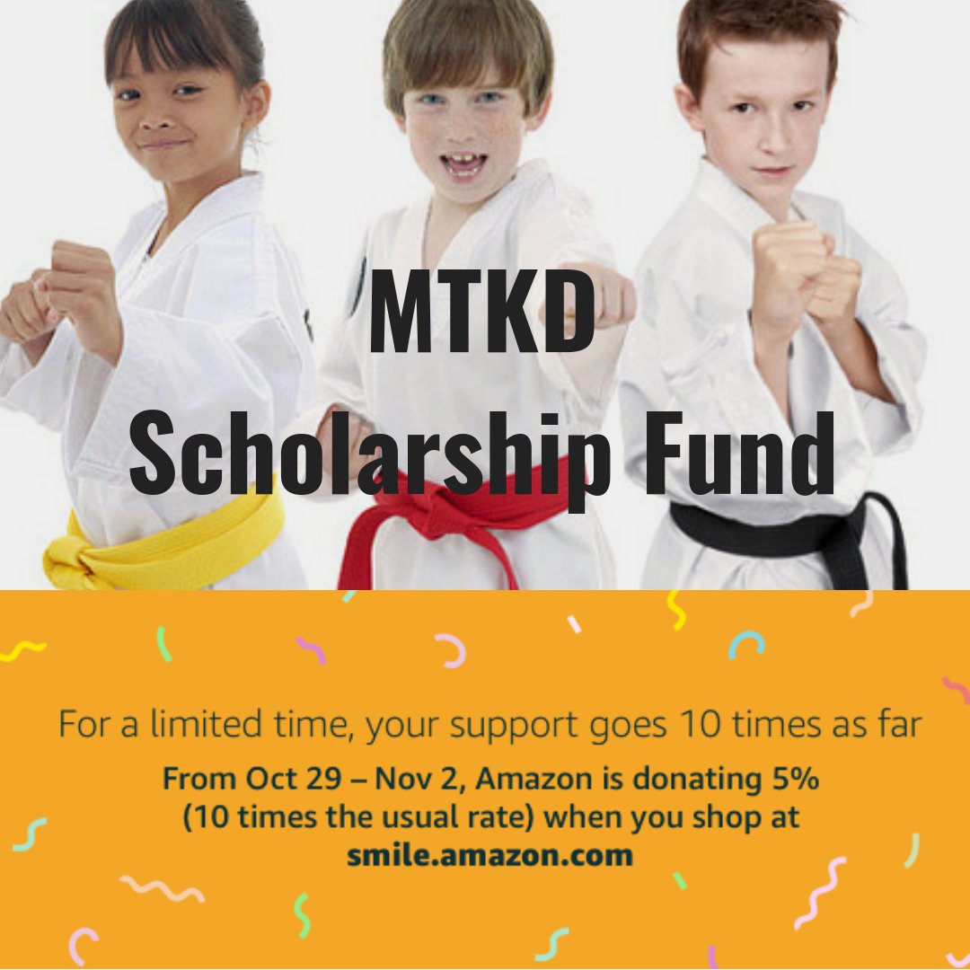Help grow a Black Belt! 🥋 Through Nov. 2, #AmazonSmile is donating 5% - 10 times the usual amount! - to the MTKD Scholarship Fund when you shop at AmazonSmile. Shop here >> ow.ly/XNkQ30mqoGC