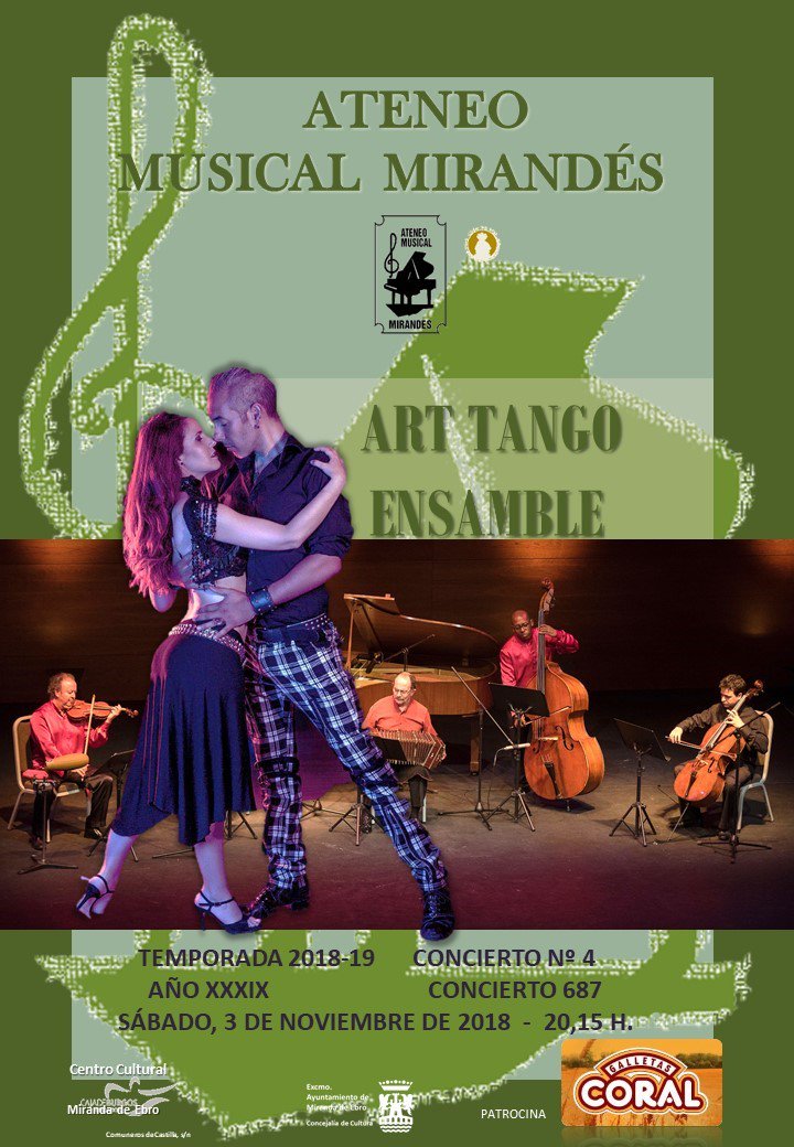 La actuación del ART TANGO ENSEMBLE, tendrá lugar el próximo sábado 3 de noviembre de 2018, a las 20:15 horas en el CENTRO CULTURAL CAJA DE BURGOS.
sietesemanal.com/culturayocio/1…