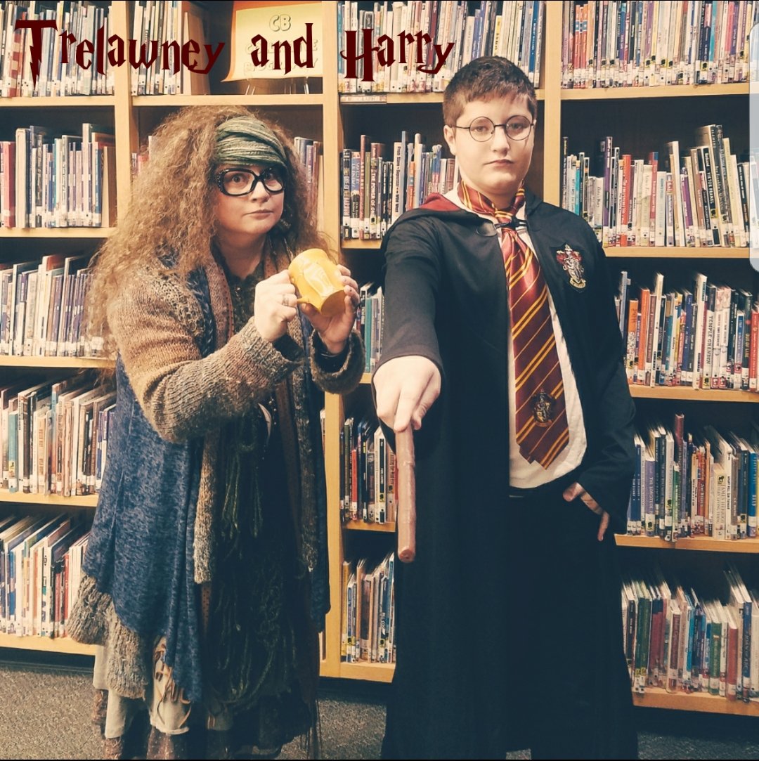 NMSLibraryATeam's tweet image. Loving Red Ribbon Week and Dress Like a Storybook Character Day!
Channeling the inner HP today...
Trelawney &amp;amp; Potter! 
#NMSChampions