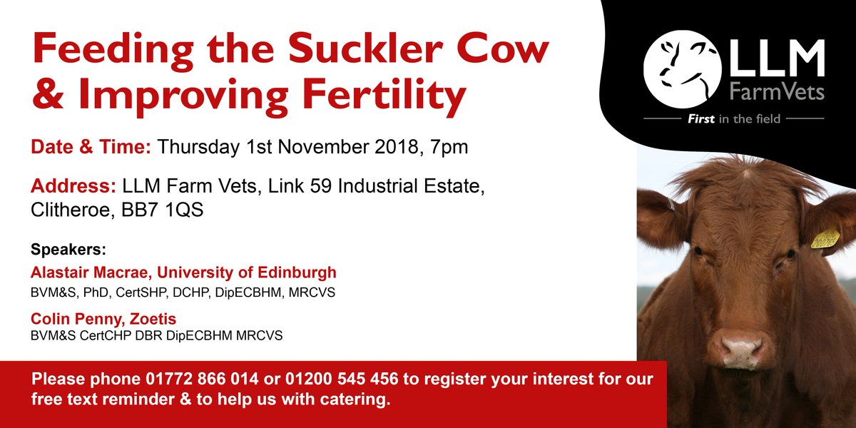 *Tomorrow Night* Calling all suckler herds - don't miss out on our meeting tomorrow night @ #Clitheroe - some great fertility and nutrition advice to be had from our speakers <a href="/Colinpenny6/">Colin Penny</a> and Alastair Macrae. Call us to let us know you're coming for food <a href="/Zoetis/">Zoetis</a>