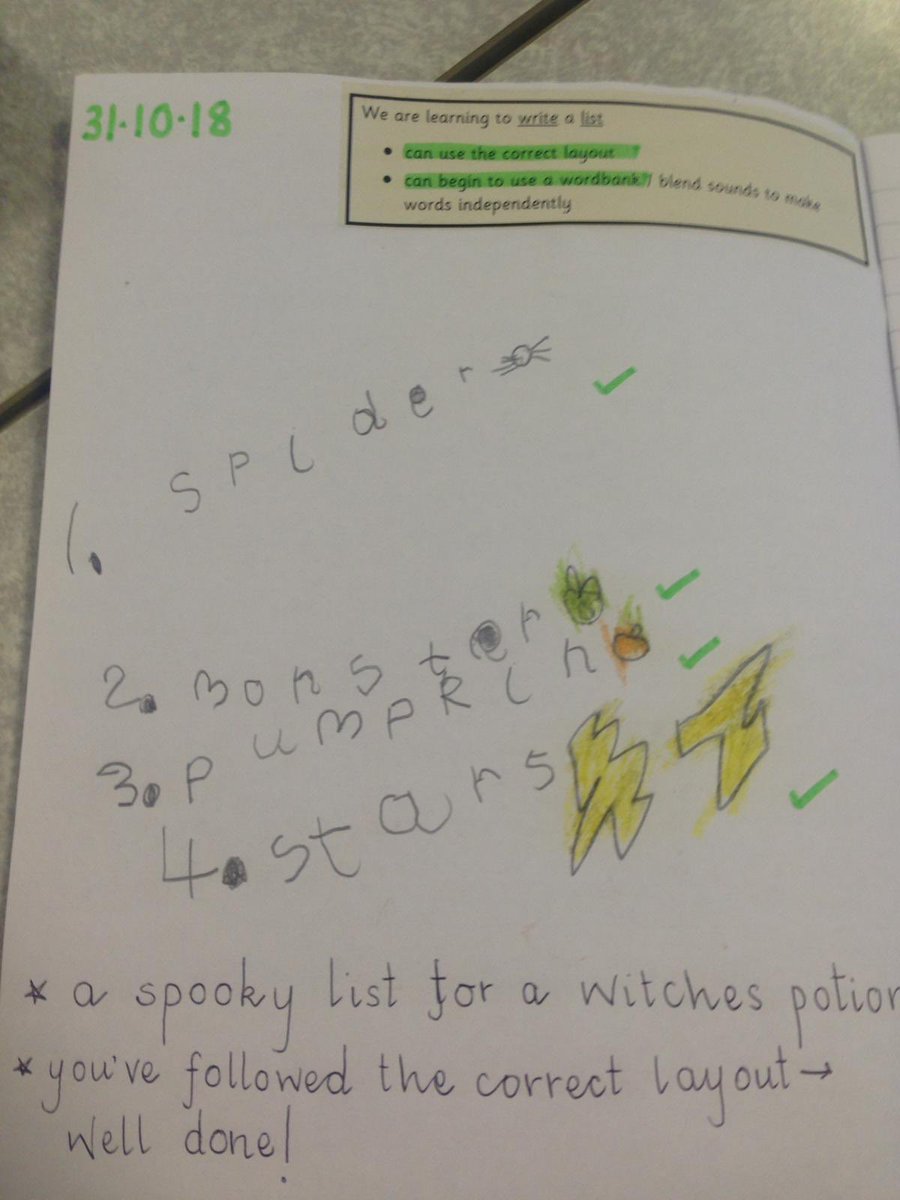 HeathfieldPS's tweet photo. 1B2 were writing spooky lists with ingredients for a witches potion. We are making leaps and bounds with our early writing skills
#writingincontext
#spooktacular https://t.co/HNLAyNyfUc