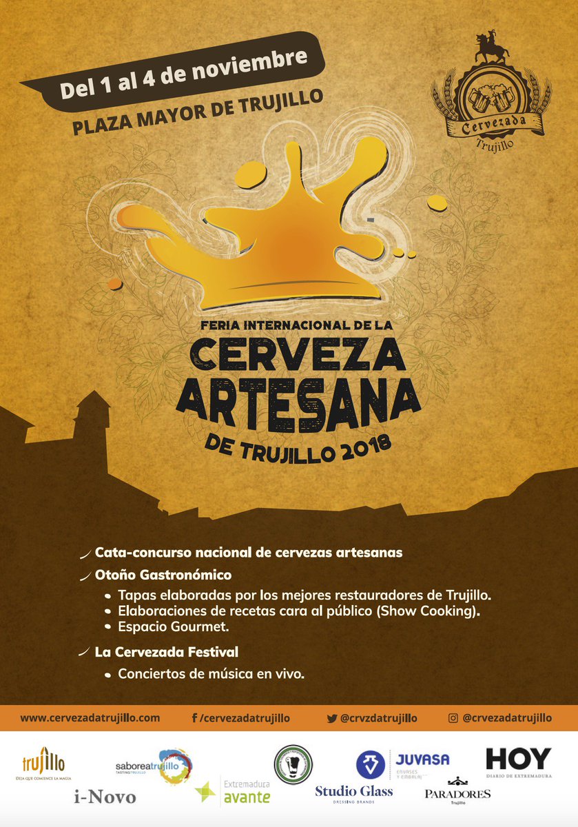 StudioGlassSL's tweet photo. Este fin de semana se celebra la Feria de Cerveza Artesana de Trujillo, en la que Studio Glass somos patrocinadores oficiales 🍺!
Os dejamos más información en el siguiente link:
https://t.co/DHE8uSquLg https://t.co/6a2czCisGY