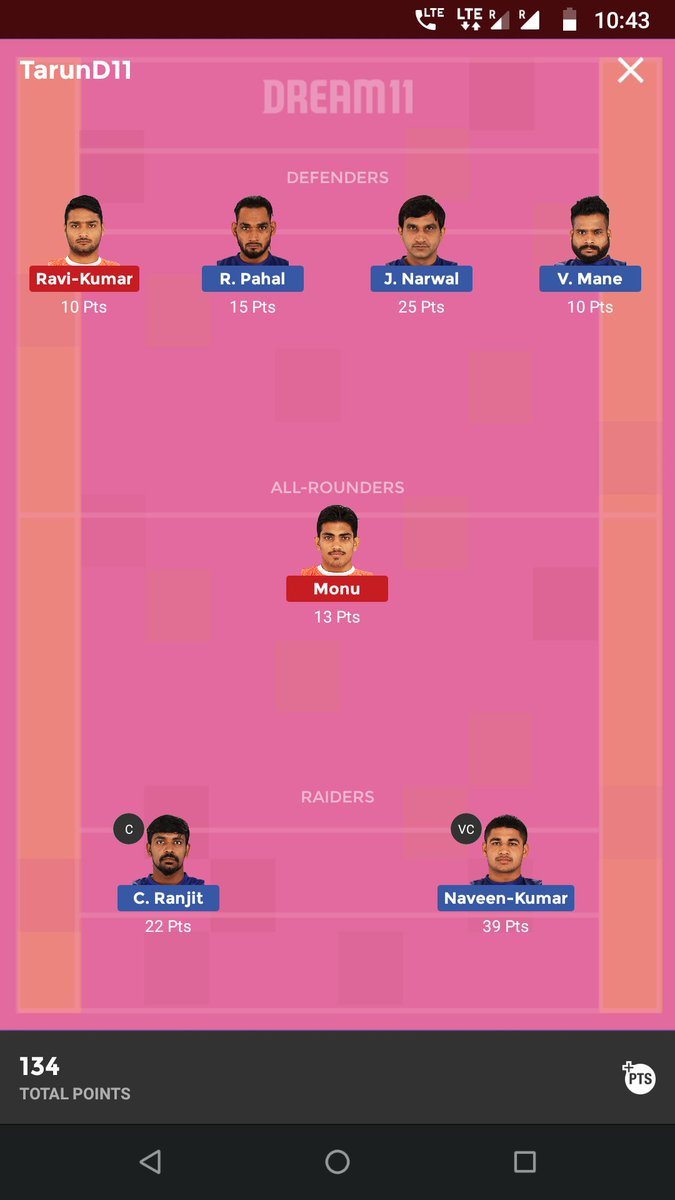 d11cric's tweet photo. Our DEL vs PUN Kabaddi match small leagues team and some screenshot of winnings of this match : https://t.co/lopXWjNrZE