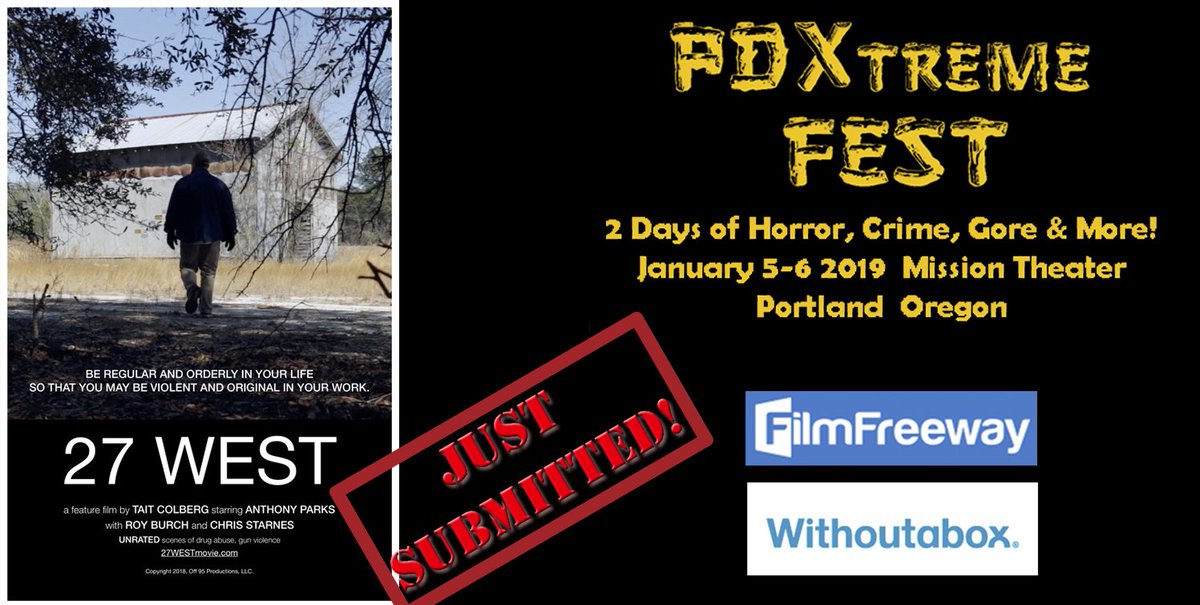 pdxtremefest's tweet photo. Trailer- https://t.co/BJim9QMvJ6 From dir. Tait Colberg "27 West" You can still 15% off with the promo code TREATS when you submit your genre film @FilmFreeway  https://t.co/4fJ0DWe9UI  Free entry code for @Withoutabox still available on Facebook! Find it! https://t.co/5iUapqqhOe https://t.co/F08YBAXUsY