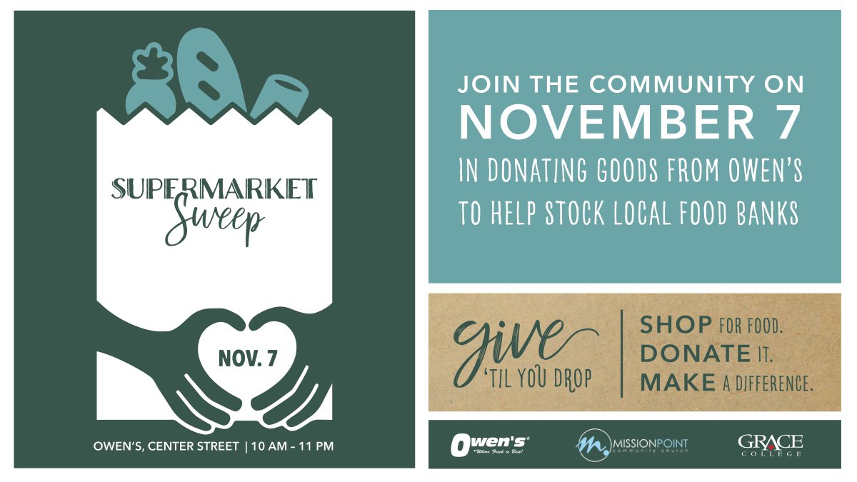 MissionPointCC's tweet image. The Supermarket Sweep is less than one week away!

Invite everyone you know to join us at the Center Street Owen's next week as we shop to restock our local food banks!

#warsawindiana #giveback