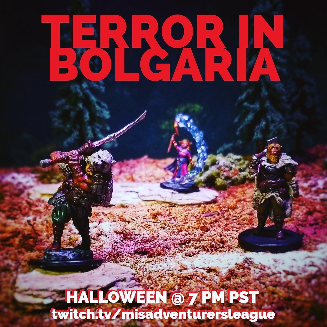 MoDungeons's tweet photo. Tonight-All Hallows Eve, witness the TERROR IN BOLGARIA! A special halloween one-shot, @watchMAL.
Check it out Tonight, Wednesday Oct 31st @ 7pm!
https://t.co/PuSVN2mEn8
#d20 #dungeonsanddragons #watchmal #5e #ttrpg #oneshot #firbolgs #bolgaria #homebrew https://t.co/1OnFW6NQmv