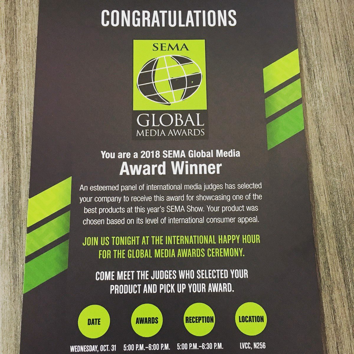 AwaComposites's tweet photo. We are a @SEMASHOW 2018 global media award winner! Thank you for this great honor. Come see us at booth 53139 in the #performancepavilion to see our products! https://t.co/OilmYHDYYF