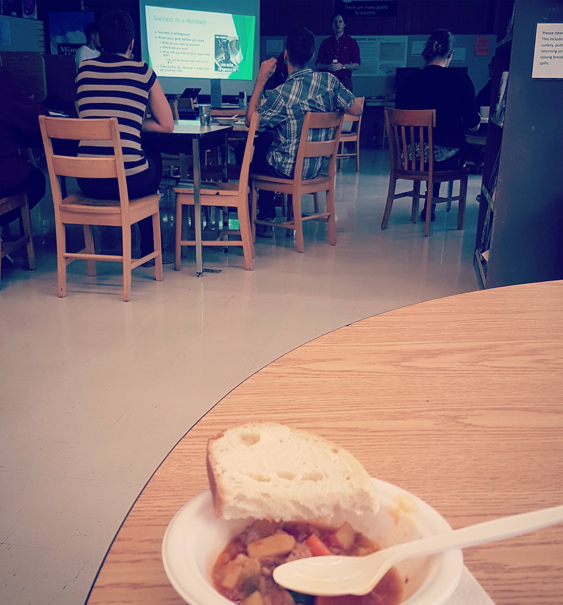 Interns Daniel Fedrau and Ramon Mirandilla at Royal West Campus hosted a “Soup and Success Prep Rally” to motivate students to take ownership of being engaged in their learning #engagedlearner #spslearn #CRclassrooms