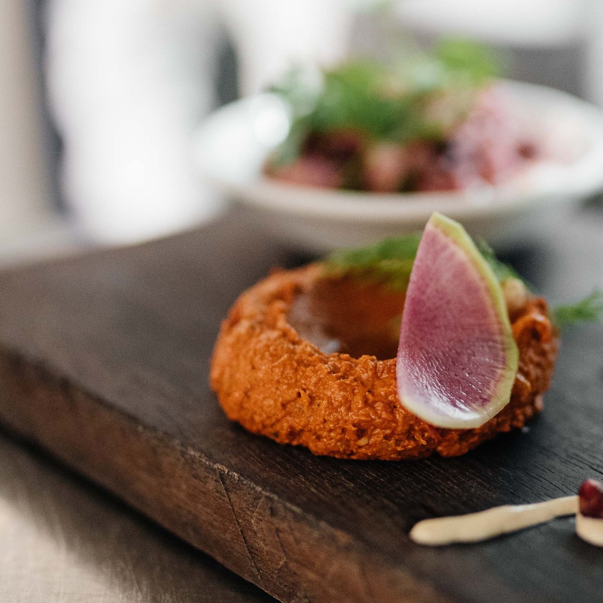 Muhamarra, tartinade de poivrons rouges et noix, sur notre menu 3-serves (7 plates) à 43$ @MTLaTABLE du 1e au 11 novembre. Réservez votre table au 514 362 1818. MTLàTABLE starts tomorrow! #Montreal #mtlatable