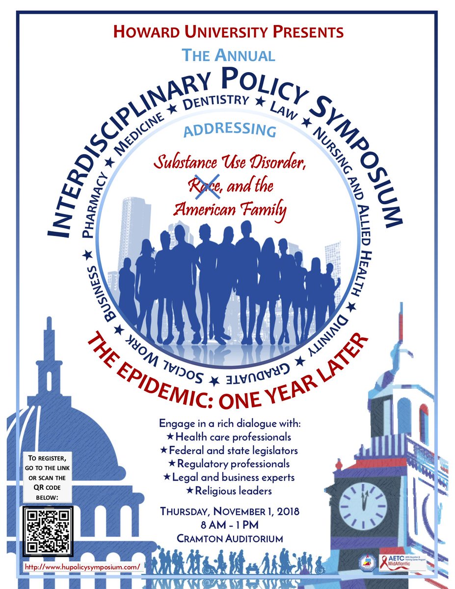 HU_GradSchool's tweet photo. TOMORROW—> 3rd Annual Policy Symposium addresses the #OpioidCrisis and will lay the groundwork for prescriptive solutions. The summit brings in experts from government, the legislature, professional associations, and the greater community. 

#HowardU https://t.co/tFY39BIXjB