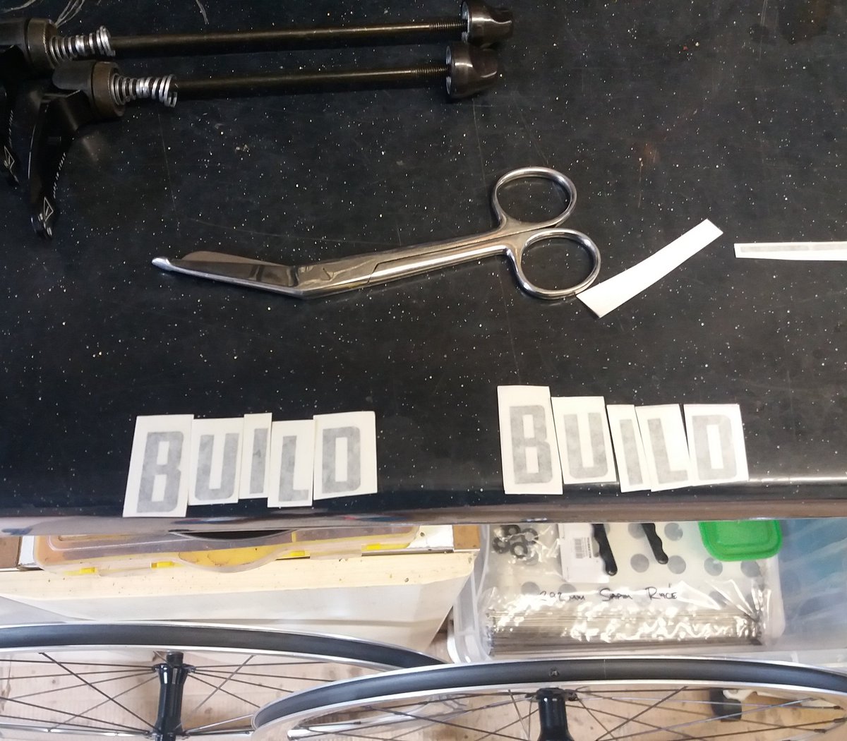 BuildCycleWorks's tweet image. One of the last stages in assembling a wheelset. Adding the all important Build logos. 
#Buildcycleworks #handbuiltwheels #wheelbuilding #roadcycling #sapimspokes #wheelbuilder #workshop #cyclerepair #handbuilt #wheels #cycling #stickers #custom #fromwhereiride #loveyourbike