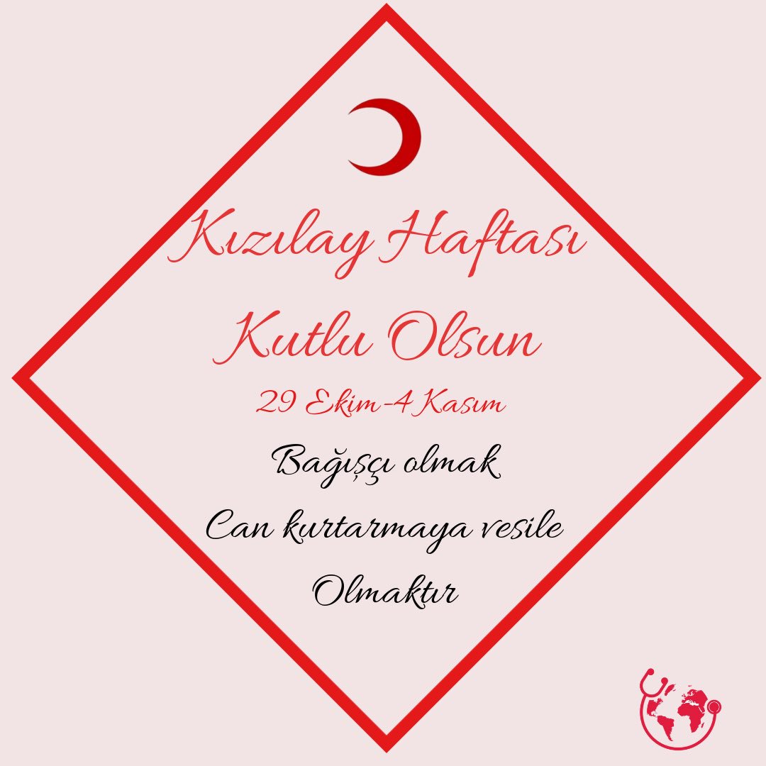 __sihat's tweet photo. 🇹🇷
150 yıldır iyiliğin peşinde, insanlığın hizmetinde,  fedakarca emek veren  Türk Kızılay’ının ve gönüllülerinin “Kızılay Haftası”nı kutluyoruz. 

📣Bu vesileyle herkesi kök hücre donörü ve düzenli kan bağışçısı olmaya davet ediyoruz. https://t.co/CznLpQIdS6