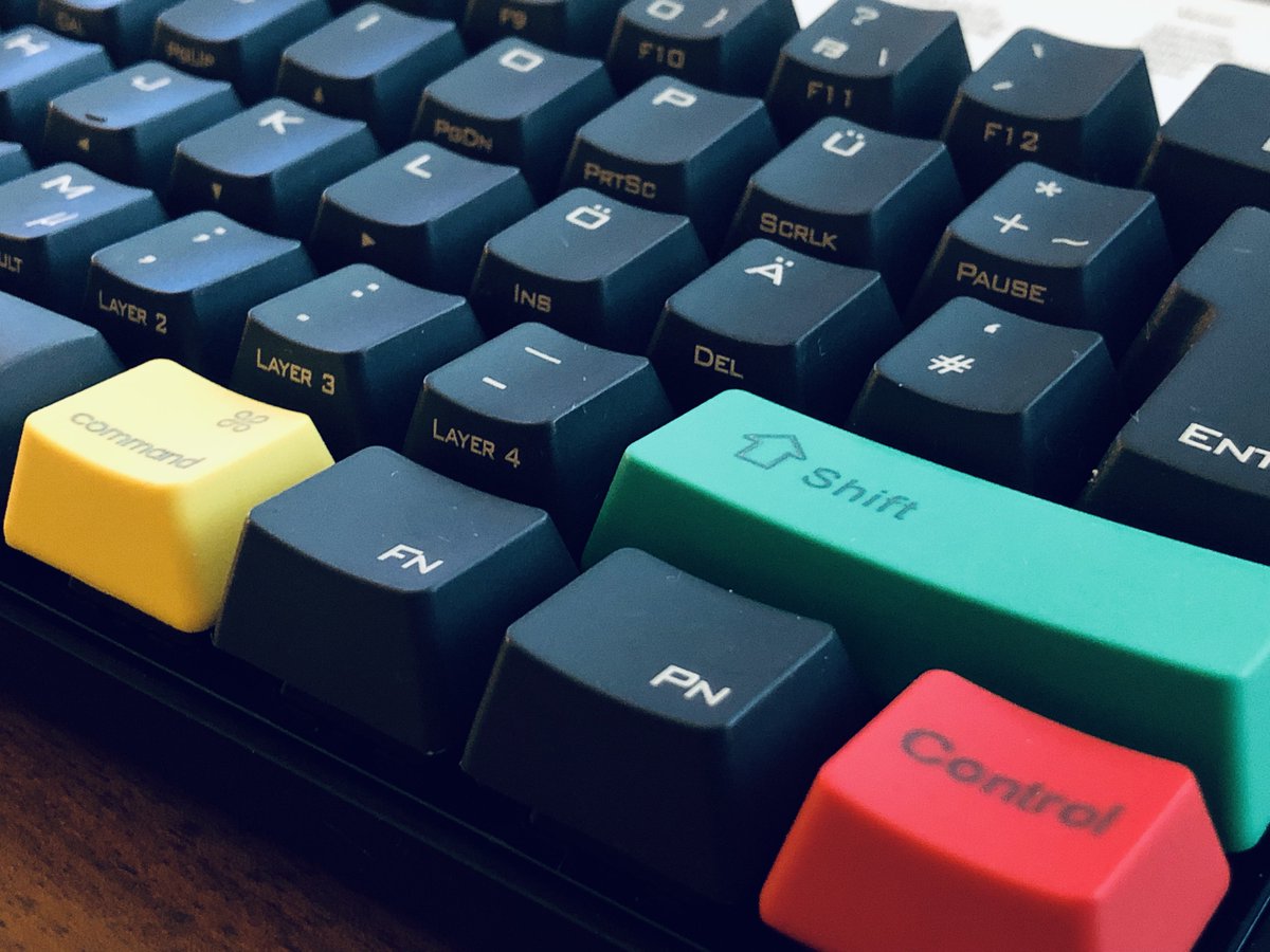 agentkramer's tweet photo. Joined the #mechanicalkeyboard bandwagon - somewhat limited optionwise for ISO-peeps... this is the Vortex Pok3r with some custom (Mac-)keycaps, love the optics, typing on blue Cherry switches feels great. 60%-keyboard, so no dedicated arrow-keys - probably not for everyone. https://t.co/UMGK3XK05w