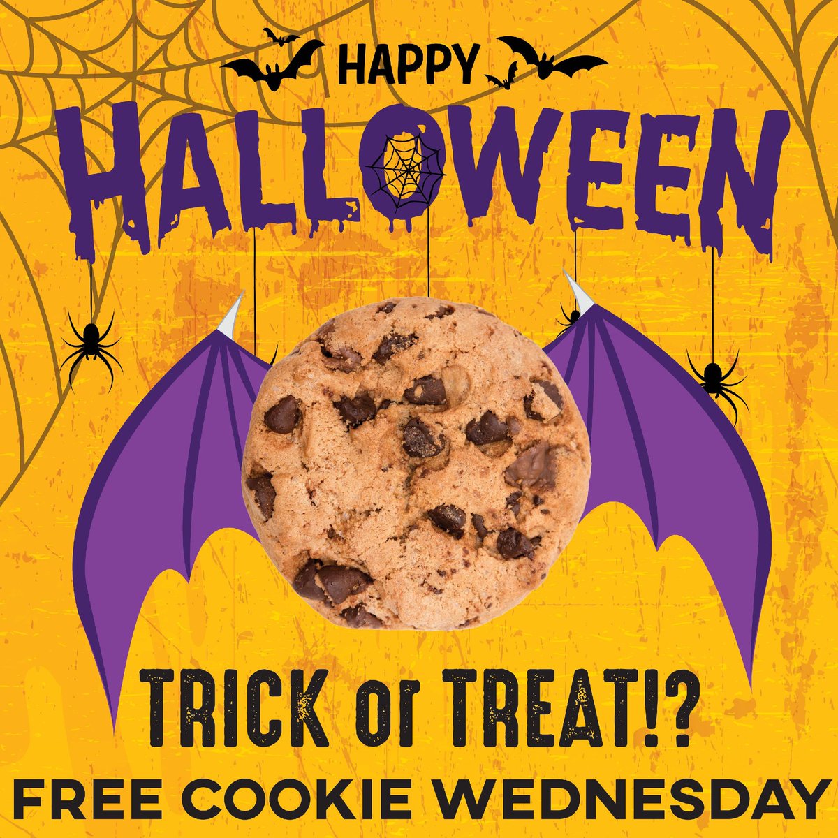 This Halloween, we're all about the treat! Come in today and enjoy a FREE fresh baked cookie 🍪🍪🍪 with the purchase of any MIGHTY sandwich. Happy Halloween!🧡👻🤡