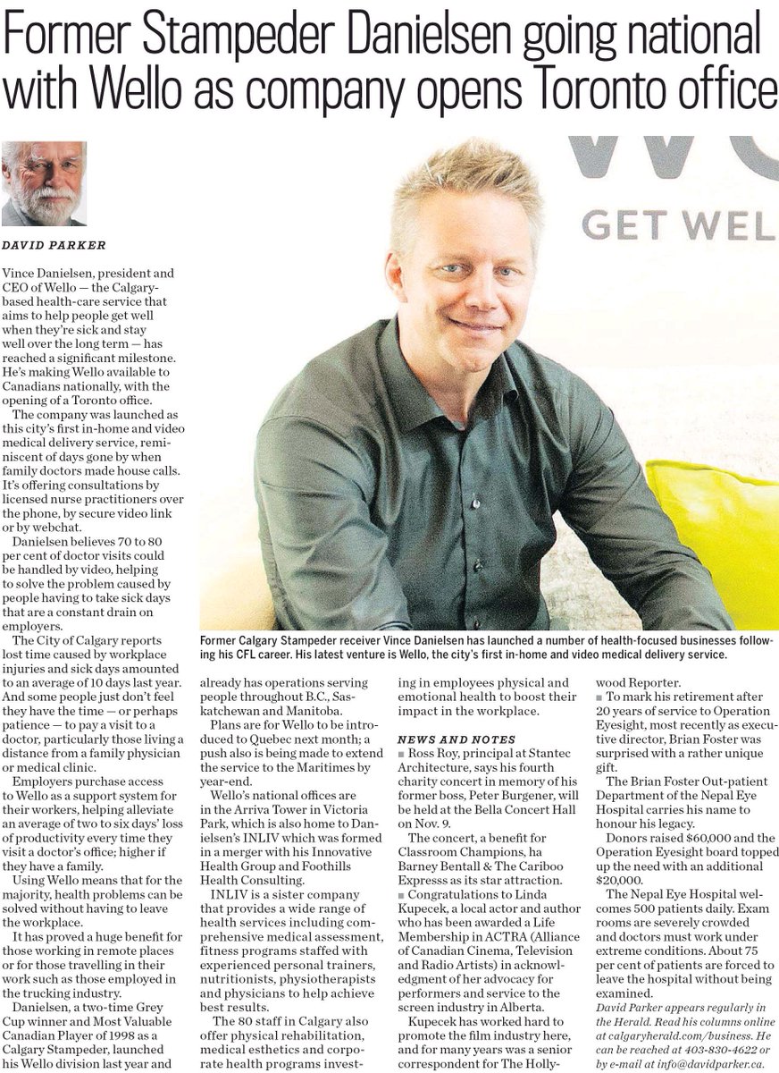 Thank you David Parker &amp; the <a href="/calgaryherald/">Calgary Herald</a> for the opportunity for me to share our story behind <a href="/getwello/">GetWello</a>, a made-in-Alberta healthcare service. I'm proud to be part of a team &amp; organization, leading the way into the future through #virtualhealthcare! pressreader.com/canada/calgary…
