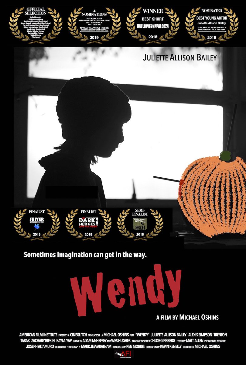 BaileyDirects's tweet photo. Great to see my daughter's film getting press and awards [she plays the lead, Wendy]! Directed by AFI directing fellow Michael Oshins, a true #actorsdirector. https://t.co/bP099x0pos  #shortfilm #halloweenfilm #bestshort #halloweenapalooza2018 @AFIConservatory @AmericanFilm https://t.co/LLgfBhcx0U