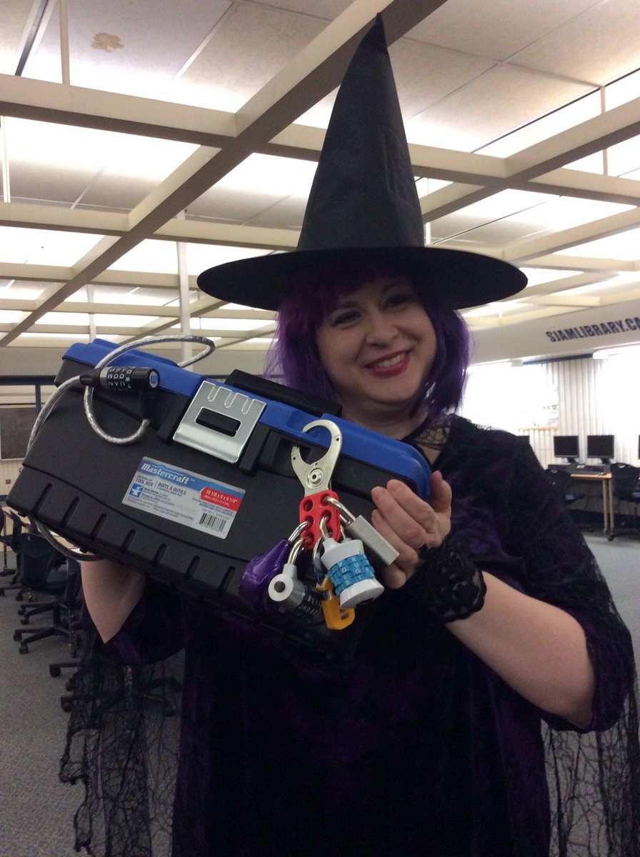 TheSJAMLibrary's tweet photo. Math Breakout Halloween style in the library learning commons! #BreaktheCode #DoTheMath #GetTheCandy https://t.co/5JgmDByWT8