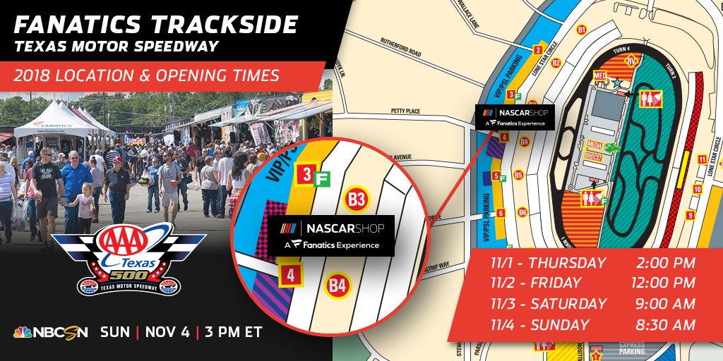 TracksideShop's tweet photo. Heading out to @TXMotorSpeedway this weekend for the #AAATexas500? #NASCARPlayoffs See👇for our location and opening times. See you there!! https://t.co/phAZzM0YeC