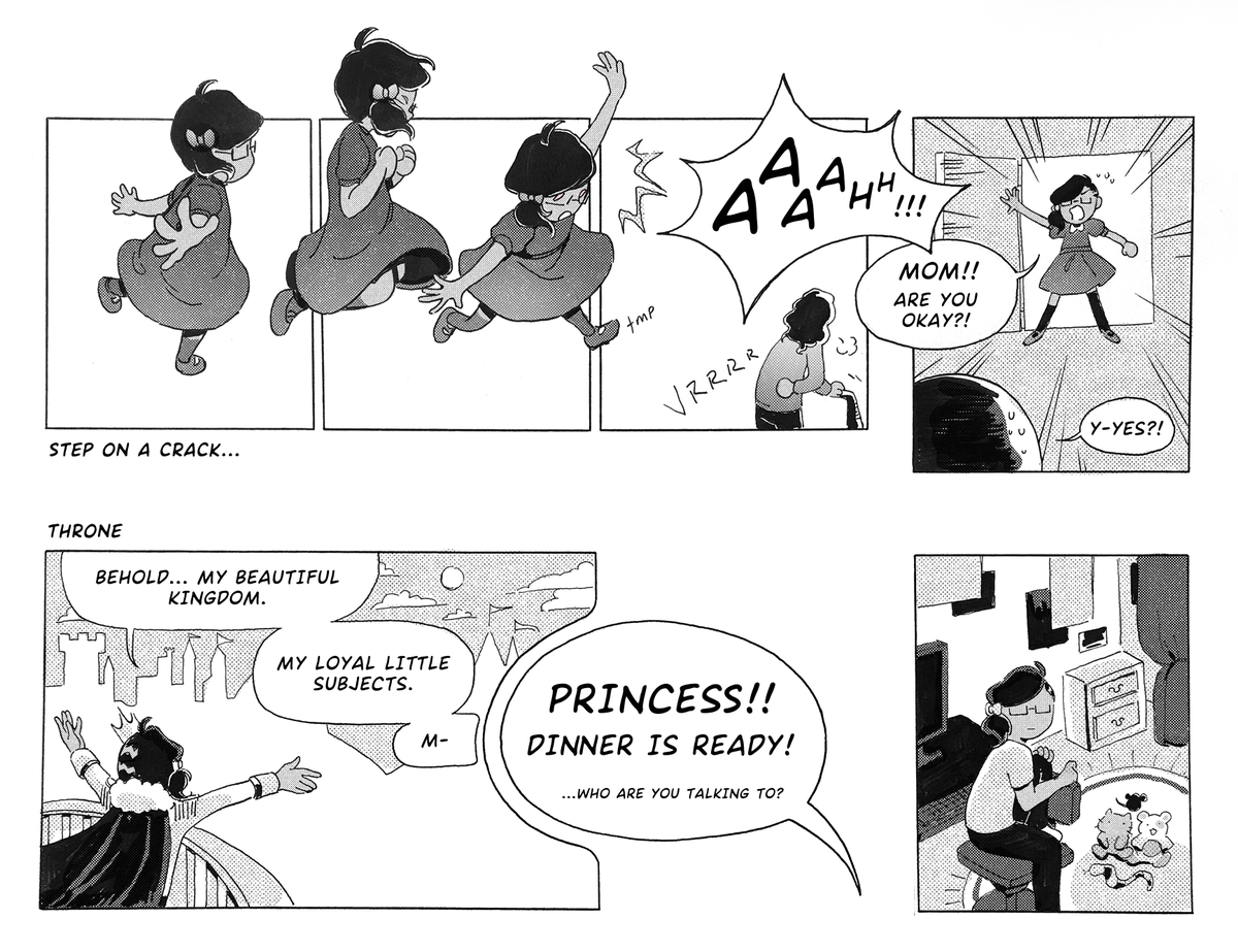 A series of comic strips featuring @TrueNorth_Game 's Penelope! It shows off her in-game mechanic (pov switching), I hope you enjoy her dumbass energy! ✨?
#inktober
