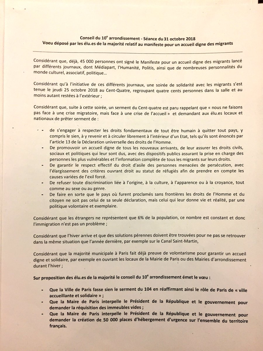 SBribard's tweet photo. Fin du #ConseilDArrondissement #Paris10 à 0h35 avec l’étude de 13 vœux, adoptés lorsqu’ils font progresser nos quartiers, la solidarité et le vivre-ensemble #centredesanté #alimentationdurable #Stalingrad #fracturenumérique #accueildignedesmigrants #servicepublicpostal #mobilités https://t.co/s081if676E