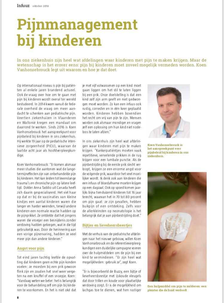koenvhb's tweet photo. Pijnmanagement bij kinderen: een #essentieel aspect van de #pediatrische zorg! Blij dat het aan bod komt in het infoblad @UZLeuven #verpleegtweet #benurse #think4nurses #pijnmanagement #verpleegkunde #vertrouwen #pedsedation #prosa #team #buzzy https://t.co/IK7zYd03dv