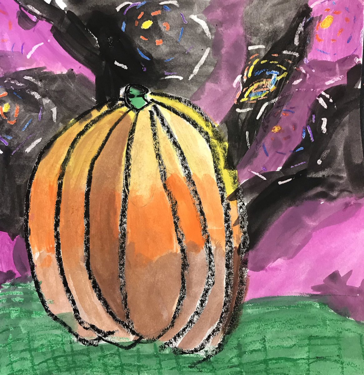 MTL_HSArt's tweet image. Starry Night Pumpkins #secondgradeart