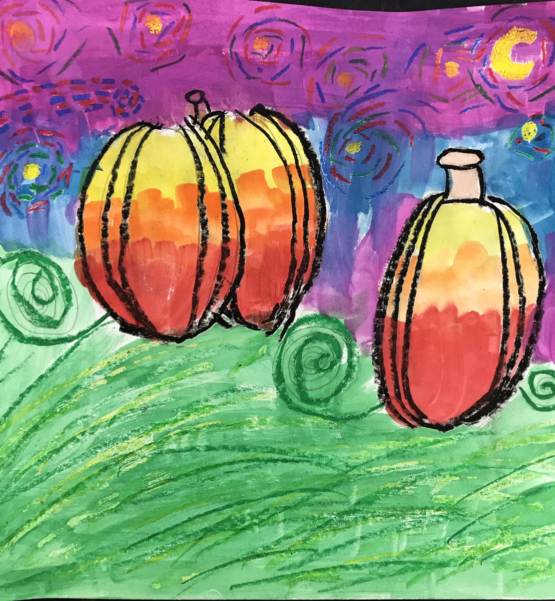 MTL_HSArt's tweet image. Starry Night Pumpkins #secondgradeart