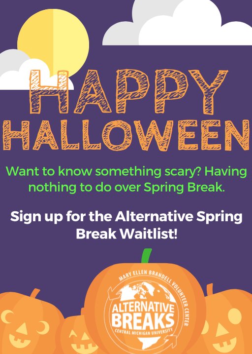 We have a bunch of open spots on our Alternative Spring Breaks! So don't be a scaredy cat and sign-up for the waitlist: 
orgsync.com/26702/events/2…