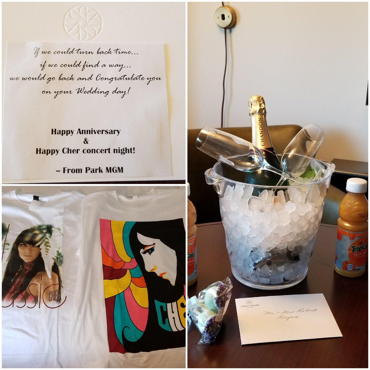 jsomething's tweet photo. Thank you so much @parkmgm for the wonderful 1st anniversary gifts for our celebration tonight seeing the legendary @cher at the @ParkTheaterLV! See you tonight Cher!! https://t.co/mjvnCIQYtM