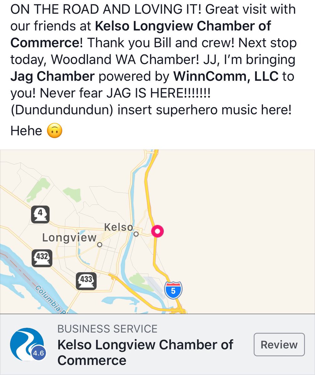 JagSuite's tweet photo. On the road again! EXPERIENCE THE JAG DIFFERENCE! Never fear JAG IS HERE! Powered by WinnComm, LLC presentations at 2 chambers today alone! Kelso-Longview Chamber and Woodland Chamber, Bringing you the BEST IN #membershipmanagement #cmsmadesimple #chambersofcommerce  #seattle #wa https://t.co/ev0jYrFnjy
