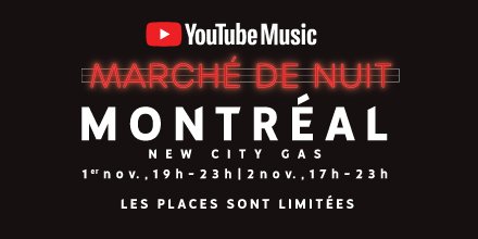googlecanada's tweet image. Hé #MTLl! Viens au Marché de nuit @YouTubeMusic jeudi+vendredi au @NewCityGas et explore la scène musicale locale. Au menu: nourriture et breuvages, et autres marchands de musique.Télécharge l’app YouTube Music pour entrer. Places limitées! #YouTubeMusicCA bit.ly/2JhkVta