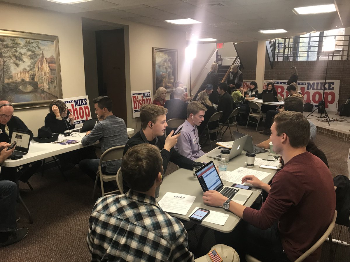 ElectMikeBishop's tweet photo. Busy day at Bishop HQ 6 days out from Election Day! Thank you to all of our hardworking volunteers making calls this afternoon. https://t.co/JiD6IQO4f7