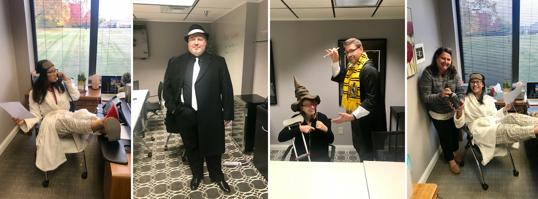 Oasisky's tweet photo. A few entries in today's Spooktacular costume contest. The winner of the Best Costume poison bottle? Thi Tran for Remote Worker https://t.co/zbO9Ipkmm0