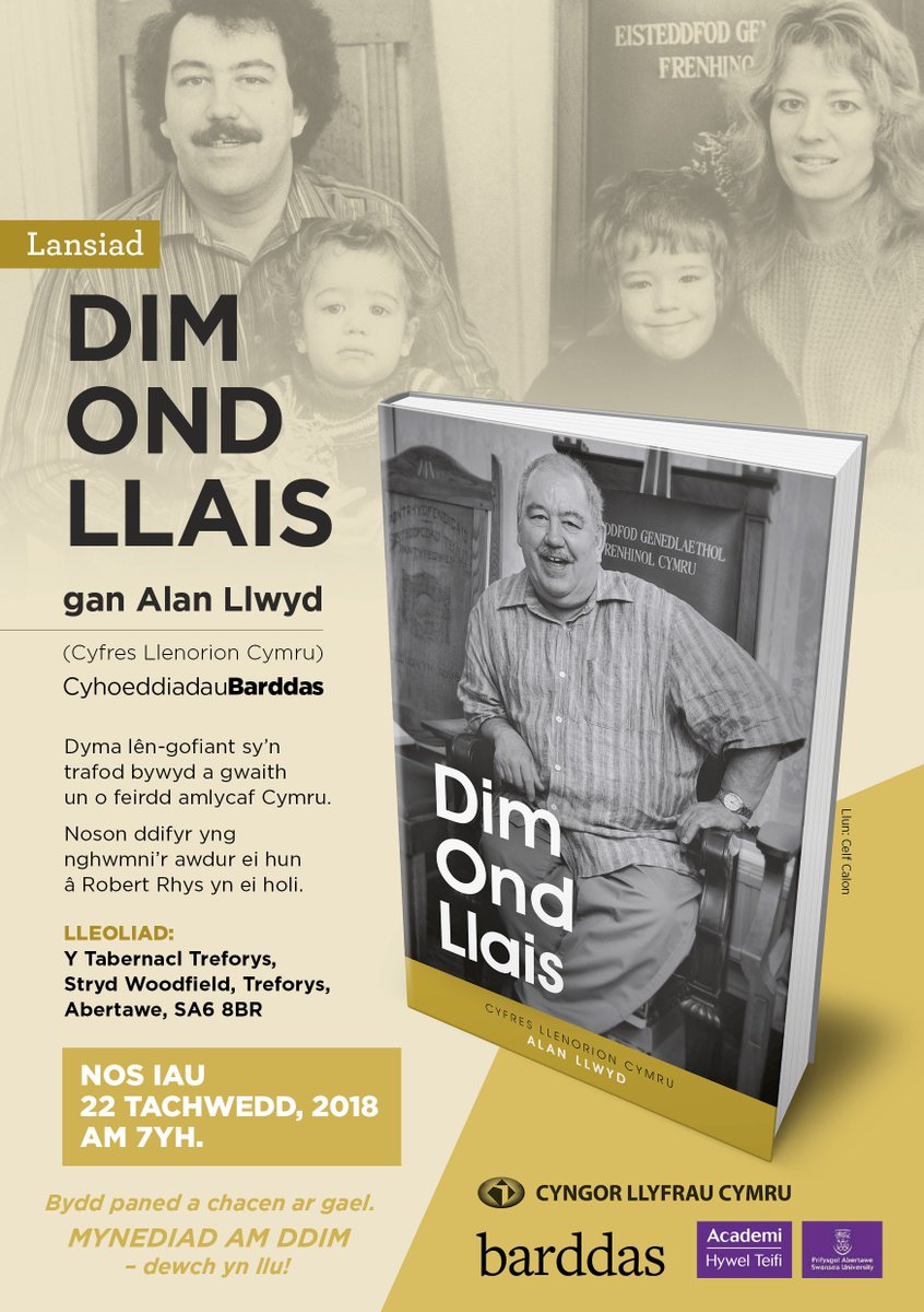 trydarbarddas's tweet photo. Dyddiad i'r dyddiadur! LANSIAD llên-gofiant 'Dim Ond Llais' gan Alan Llwyd yng nghwmni @Robert_G_Rhys @AcademiHTeifi yn Festri'r Tabernacel, Treforys, nos Iau 22ain, Tach 2018 am 7yh. Croeso cynnes i bawb! #yagym #dathlu #trafod #bywydagwaith #prifardd @LlyfrauCymru https://t.co/t1UDhRI9eZ