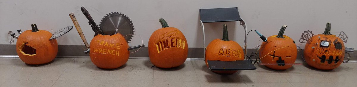Happy Halloween from Rocket Motorsports!!! Each sub group made a pumpkin (left to right: Powertrain, Chassis, UT Pumpkin, Aero, Electrical, and Suspension) and they came out great! Check out our facebook (below) to see a video of all of them together!

facebook.com/UToledoFSAE/